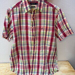 Nautica Men's Short Sleeve Plaid Slim Size L Button Down Shirt